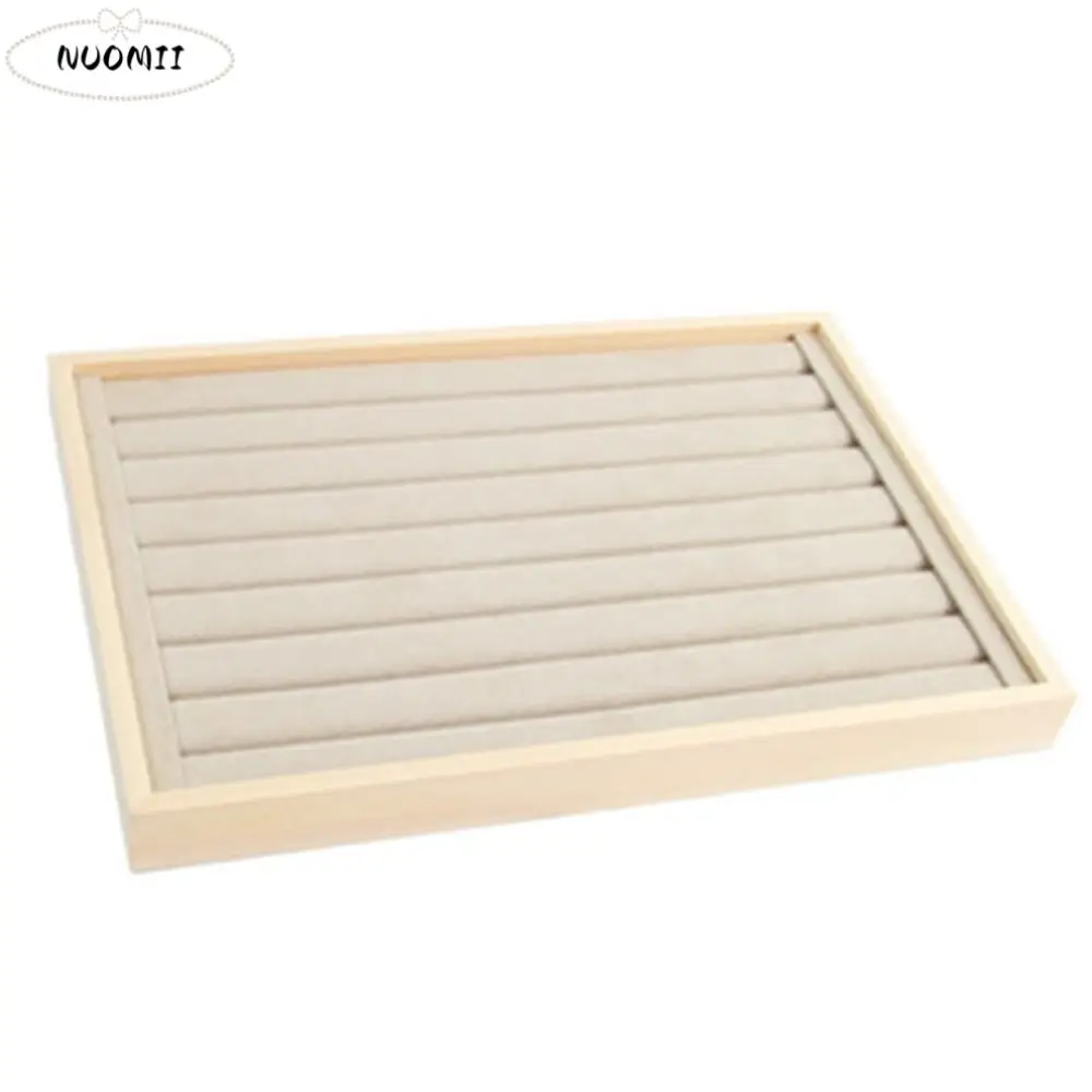 

Apricot Jewelry Display Tray Multiple Styles Microfiber Cloth Wooden Pendant Holder Large Capacity Multi-purpose