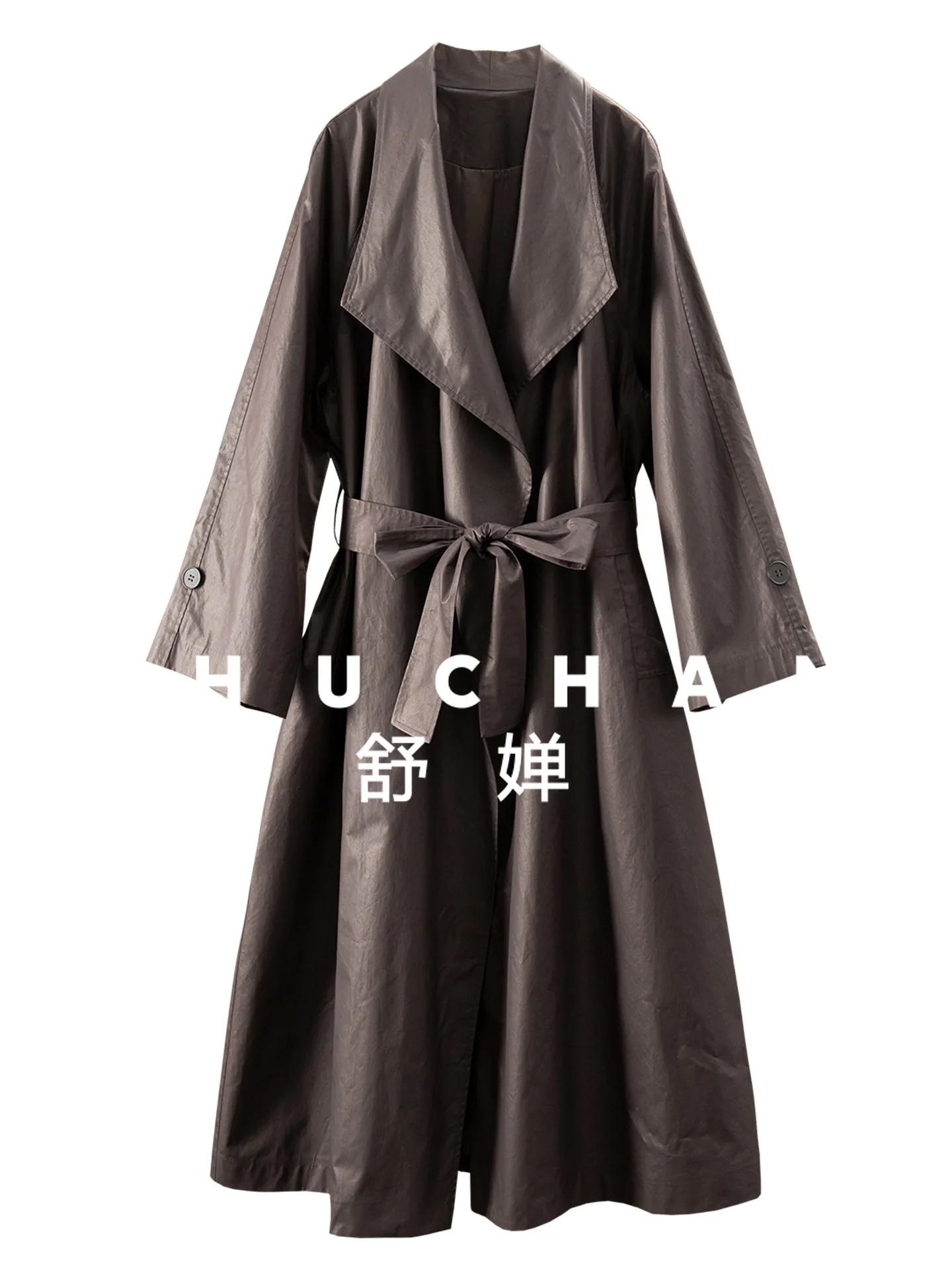 High-end Coated 100% Cotton Atmosphere Simple Belt Long Trench Coat Female F283 Casacos Femininos Inverno 2026