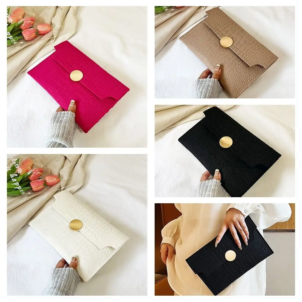 

Pu Leather Envelope Evening Bag Korean Style Felt Crocodile Pattern Ladies Clutch Bag Solid Color Buckle Handheld Bag Girls