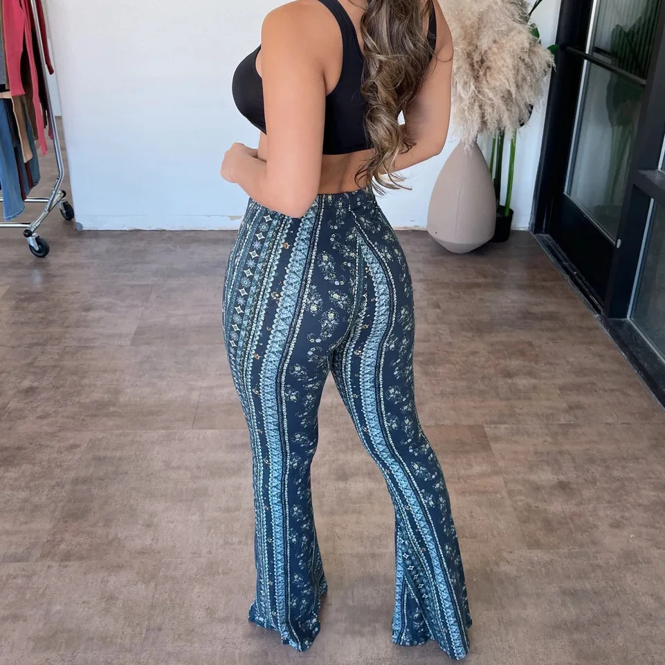 High Elasticity Tight Fitting Micro Flared Printed Casual Pants