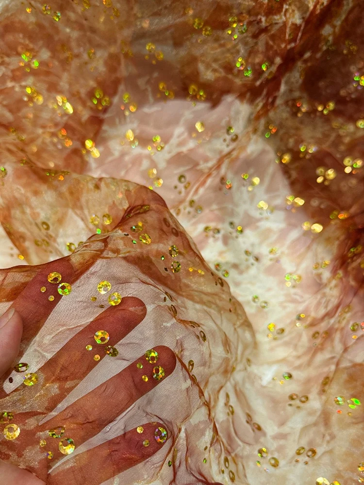 Misty gradient dyed sequins organza fabric sewing stage performance costumes handmade DIY chiffon fabric