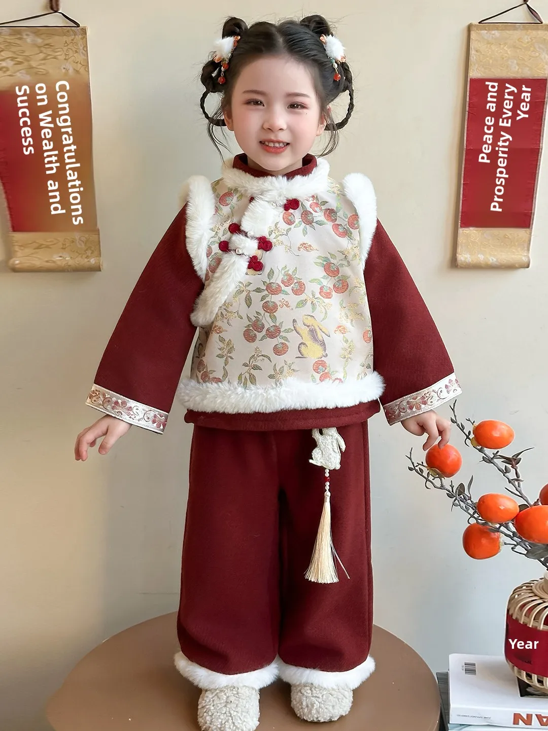 

Новинка 2025 года, детский новогодний костюм, комплект традиционной детской одежды Hanfu на подкладке для маленьких девочек, зимняя мода
