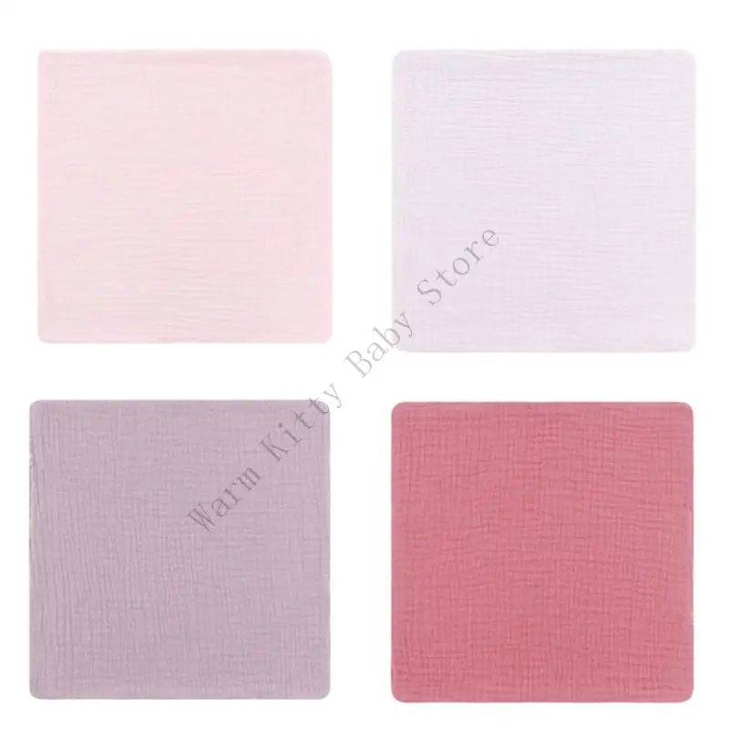 4 PCs Soft Cotton Muslin Baby Square Towels Solid Color Absorbent Quick Dry Children Face Towels Washcloths Newborn Burp Cloths