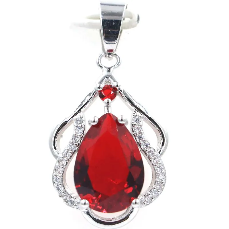 Buy 2 Get 1 Free 33x17mm Charming Red Blood Rubies Rich Blue Violet Tanzanite White CZ Jewelry For Woman's Silver Pendant