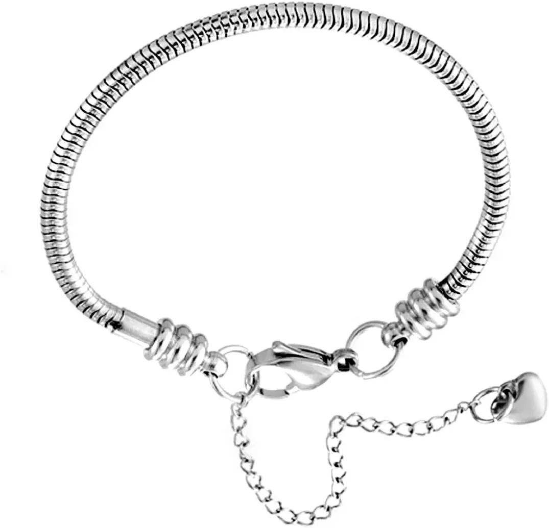 Heart Lobster Clasp Snake Chain Charm Adjustable Bracelets Compatible with Pandora Charms for Jewelry Making