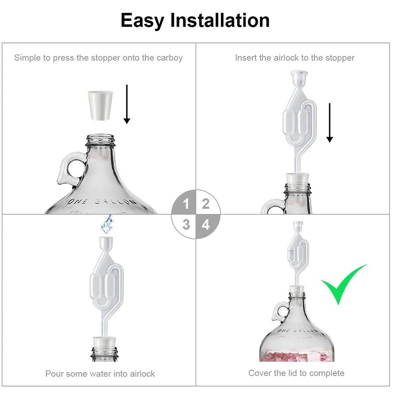 6 S-Shape Exhaust Seal Valve With Rubber Stopper Twin Airlock For Wine Making, Beer Brewing Glass Carboy Fermenter