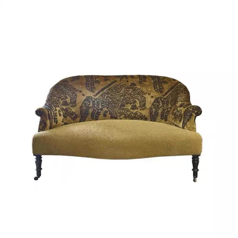 Simple tiger pattern double sofa velvet jacquard sofa living room small apartment shooting retro sofa ancient chair