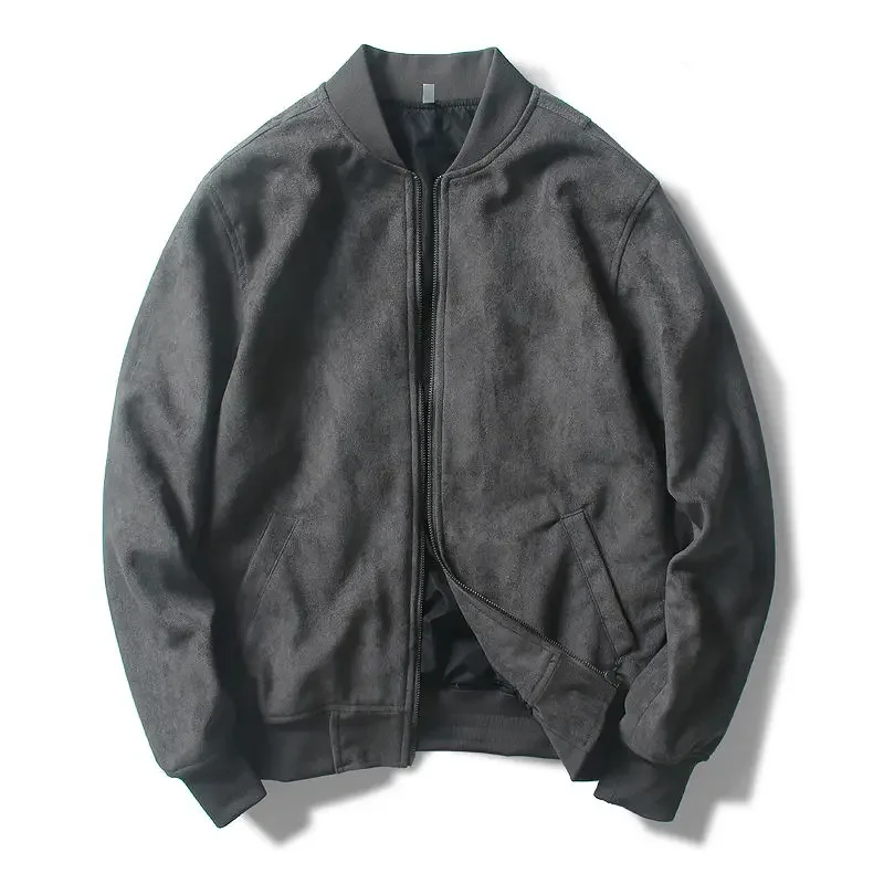 

2023 Spring Autumn New Men Fashion Casual Slim Coat Long Sleeve Baseball Bomber Suede Leather Jacket Streetwear Mens Coat