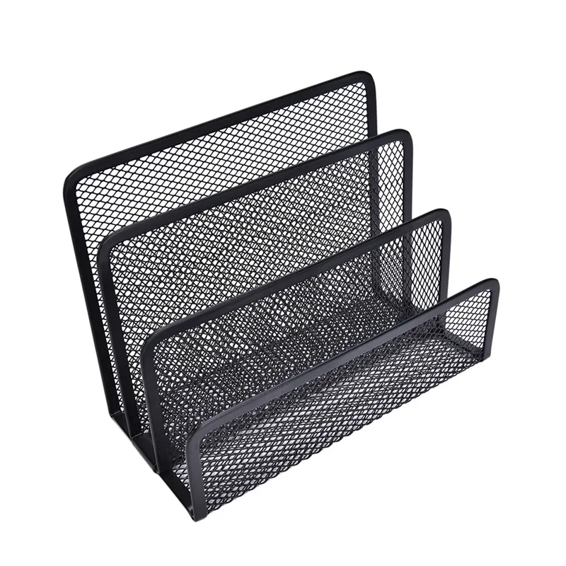 Black Metal Mesh Desk Organizer Desktop Letter Sorter Mail Tray File Organiser Office Home Bookends Book Holder Business