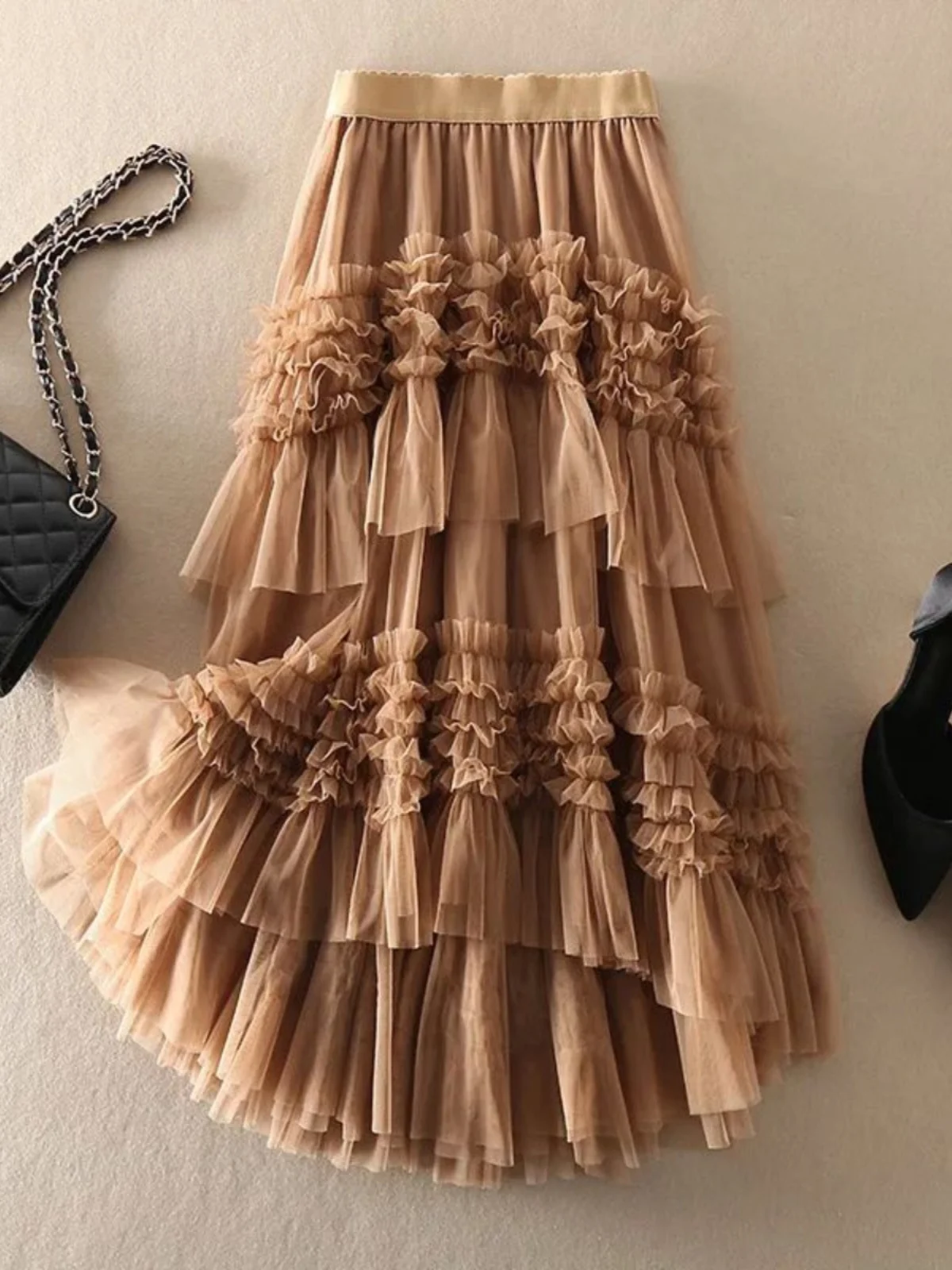 

Женская асимметричная юбка Me Cake с высокой талией, из полиэстера, повседневная, свободного кроя, А-силуэт, для молодых женщин 25-29 лет