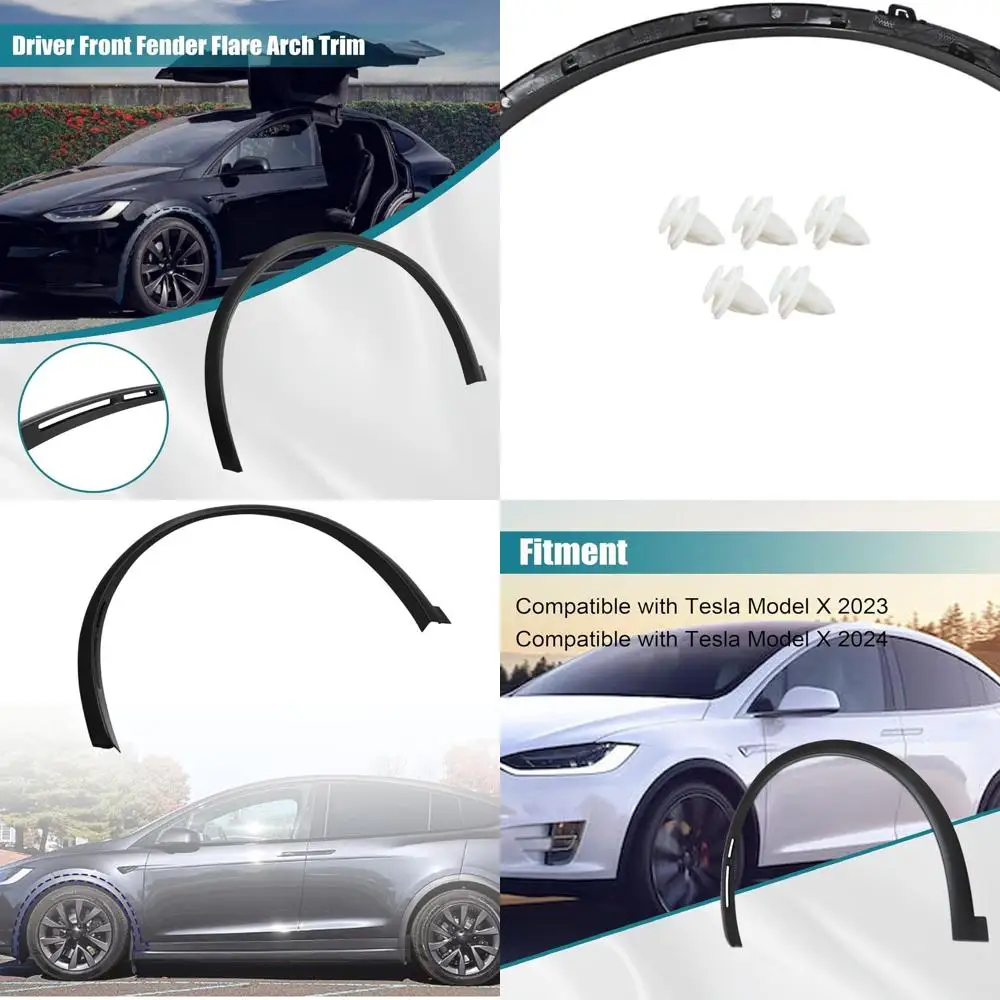 Black Left Front Fender Flare Arch Trim Compatible with Tesla Model X 2023 2024