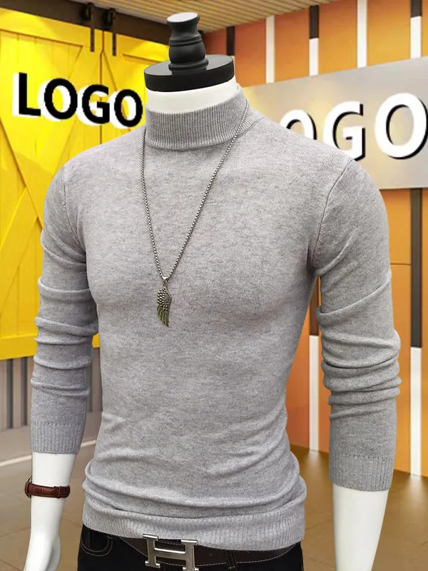 

Мужской осенне-зимний вязаный свитер с высоким воротником, теплый пуловер, облегающий однотонный универсальный корейский повседневный топ