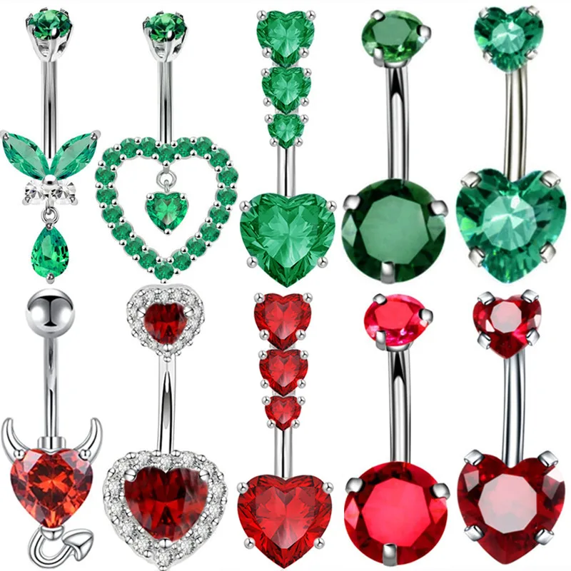 1PCS Red Heart Belly Button Rings Steel Green Crystal Belly Barbell Navel Pierccing Butterfly For Women Girls Piercing Ombligo