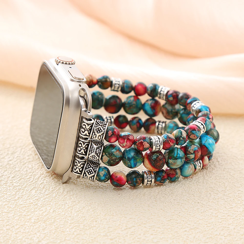 Boho Imperial Jasper Smartwatch bands Stretchy Beaded Easily Install and Switch