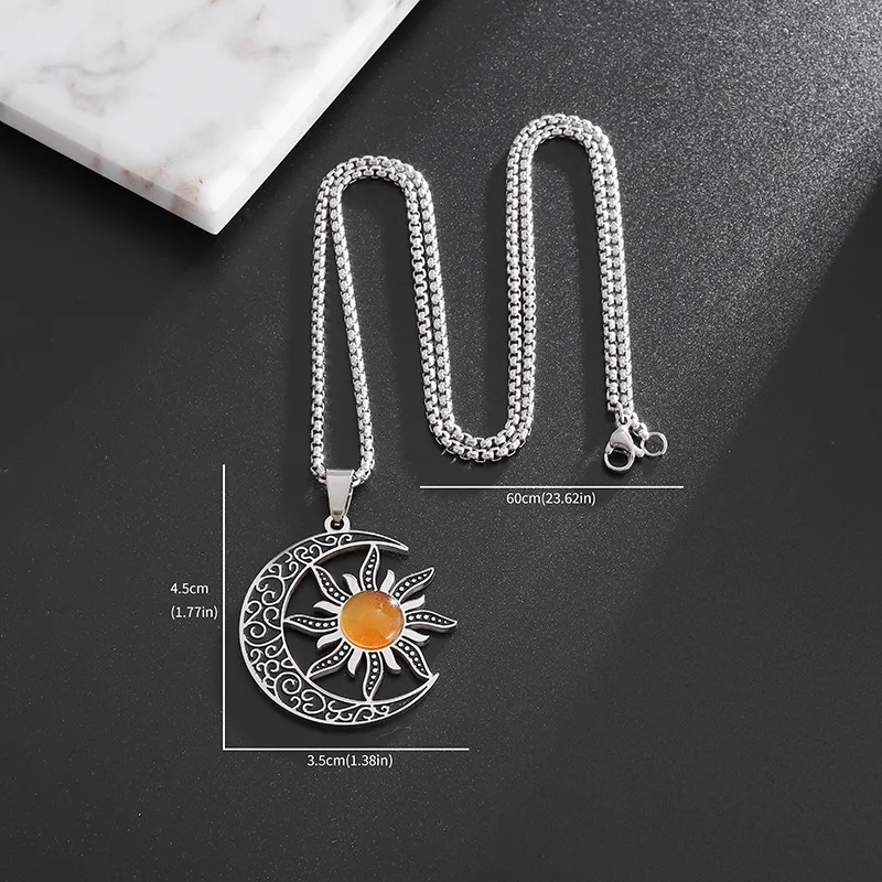 Witch Moon Sun Pentagram Necklace Stainless Steel Stone Occult Luna Crescent Wicca Necklaces Jewelry collares acero inoxidable