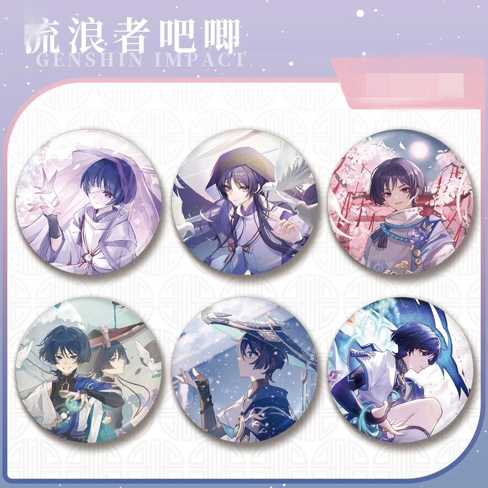 Game Genshin Impact Fatui Wanderer Kabukimono Balladeer Scaramouche Kunikuzushi Cosplay Costume Badge Pin SPTE Tinplate Brooch