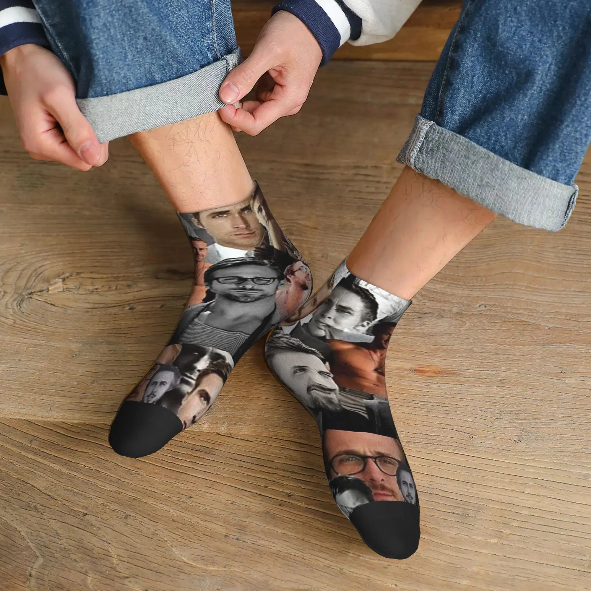 

All Seasons Ryan Gosling Collage Socks Harajuku Super Soft Crew Socks Funny Stockings for Men Women Gifts