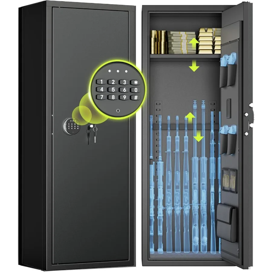 10-14 Gun Safe for Rifles and Pistols Quick Access Gun Safe with Adjustable Gun Rack and Keypad Lock Lockable Gun Cabinets with