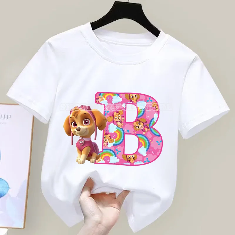 T-shirt d'été Paw Patrol pour garçons et filles, chemises absorbantes, vêtements de dessin animé mignon, Chase et Skye, vêtements blancs simples, vêtements de base polyvalents, cadeau