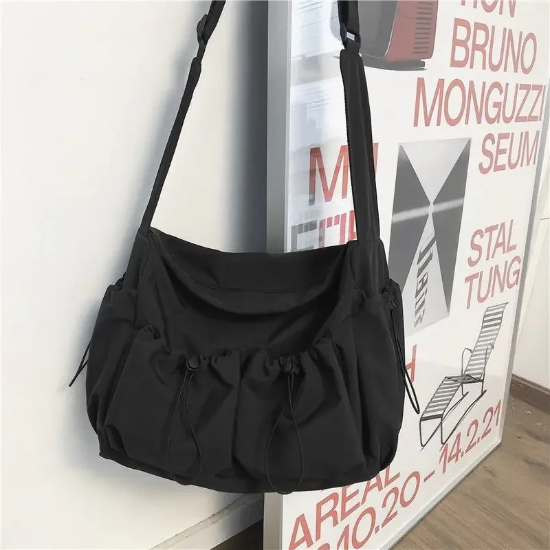 

Tooling Canvas Messenger Crossbody Bag Trendy Japanese Style Solid Color Large Capacity Shoulder Bag College Travel Work