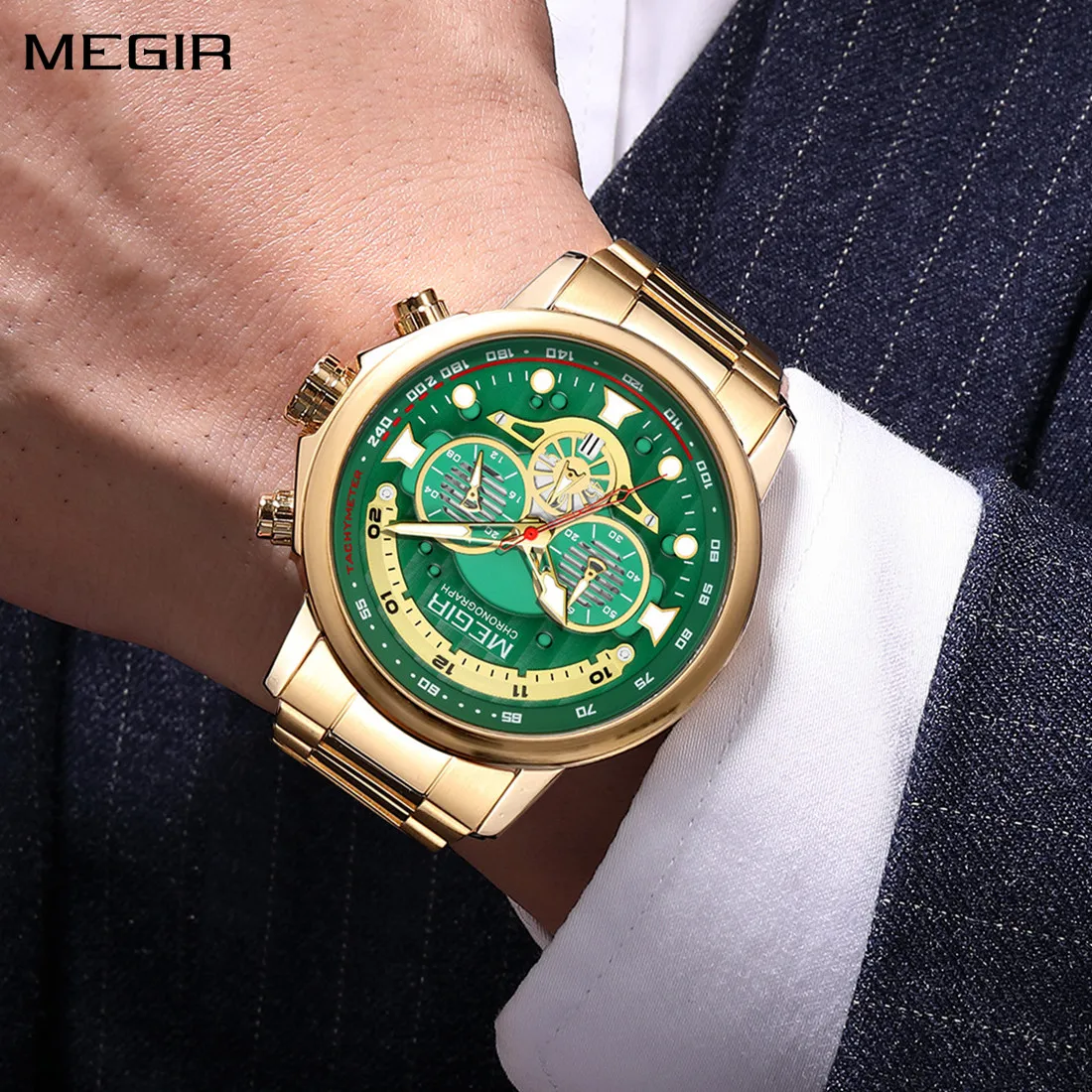 

MEGIR Luxury Men Watches Stainless Steel Quartz Wristwatches Fashion Men Business Watch Clock Male Chronograph Relogio Masculino