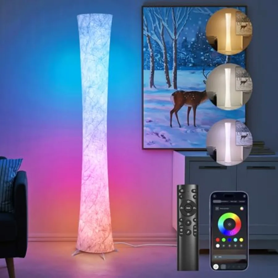 Floor Lamp, 61'' Smart RGB LED Corner Lamp with Music Sync and 16 Million DIY Colors, 3 Color Temperature, APP and Remote Contr