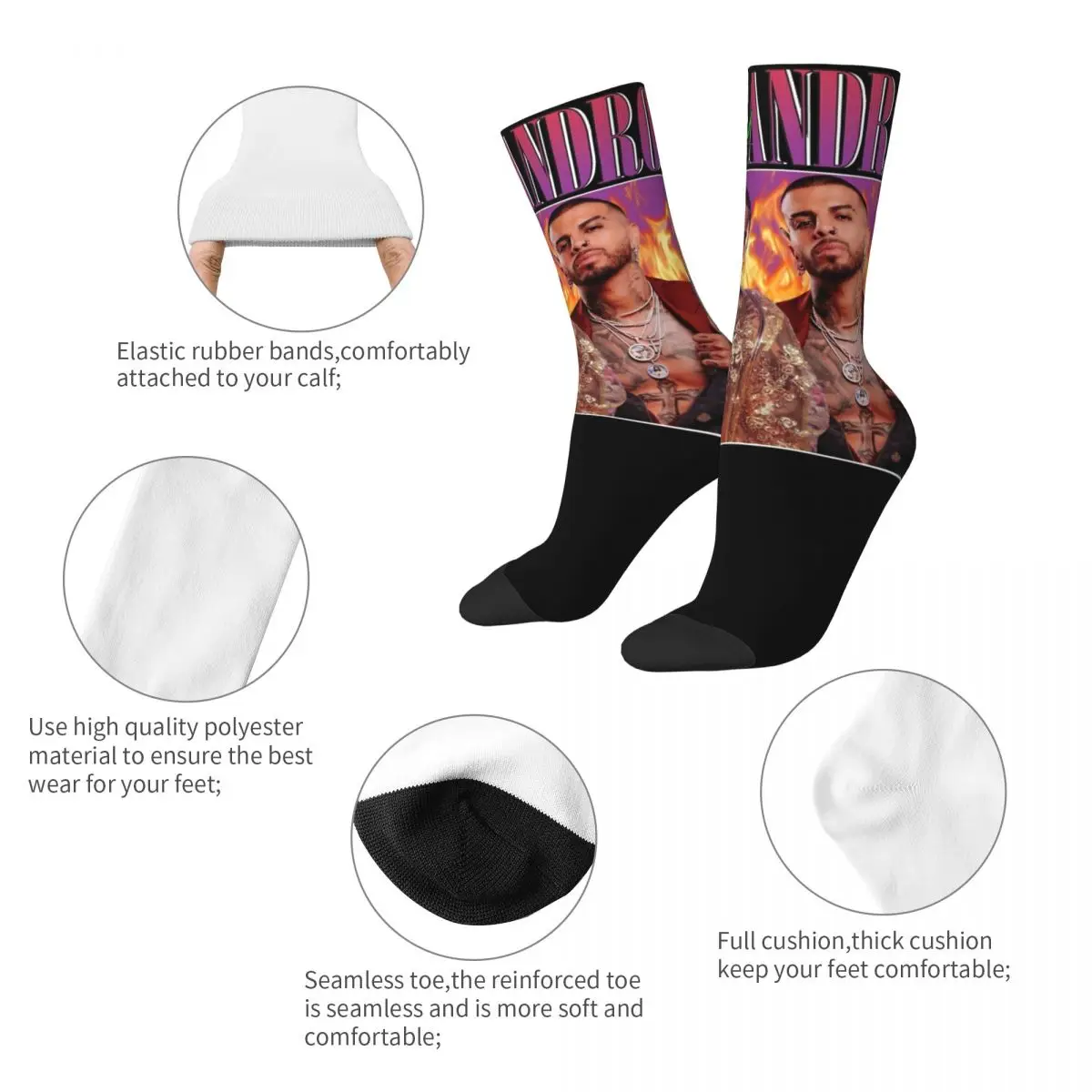 Retro Rauw Alejandro 90s Singer Theme Design Crew Socks Merch for Male Breathable Stockings