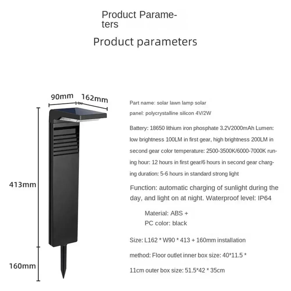 Luces solares para césped al aire libre, luz LED impermeable, decoración de camino, paisaje, bolardo, luces de jardín para pasarela de patio, 2200mAh