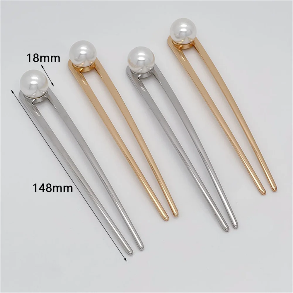 Luxury U Shape Metal Hairpin For Women Fashion Solid Color Imitation Pearl Hair Clip Pins Girl Candy Color Hair Sticks