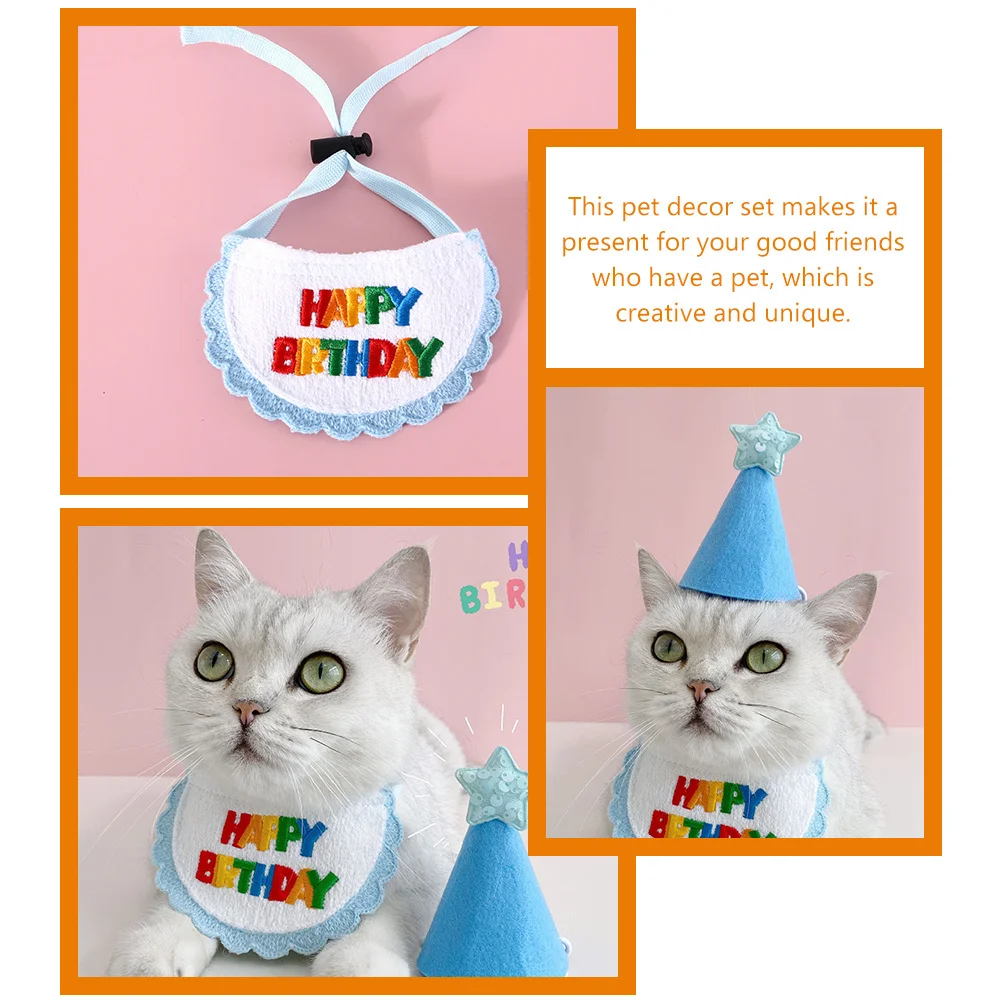 

1Set Pet Birthday Bib Hat Set Decorative Dog Cat Party Costume Comfortable Photo Prop Creative Dog Birthday Supplies