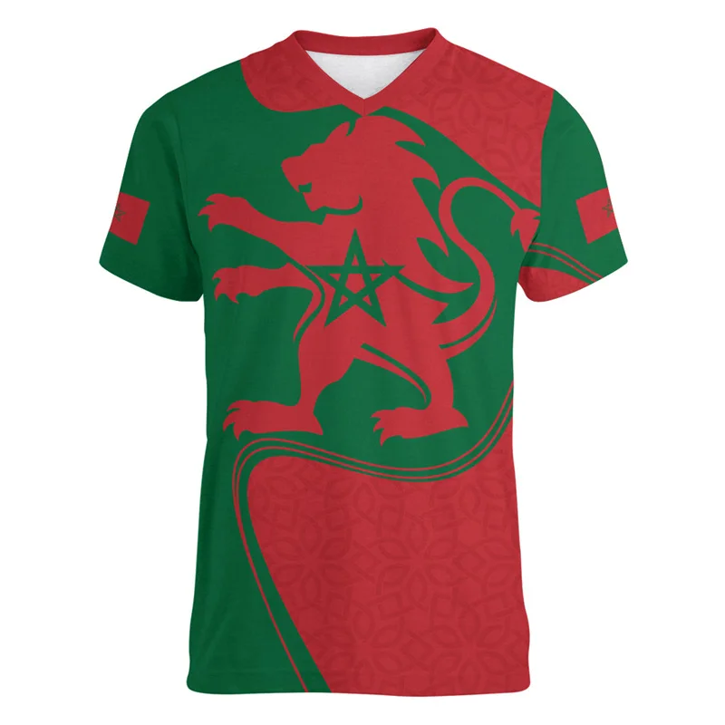 Morocco Football T Shirt For Men Cool 3d Printed Moroccan Sports V Neck T-shirt Tops Short Sleeve Summer Soccer Tee Shirts