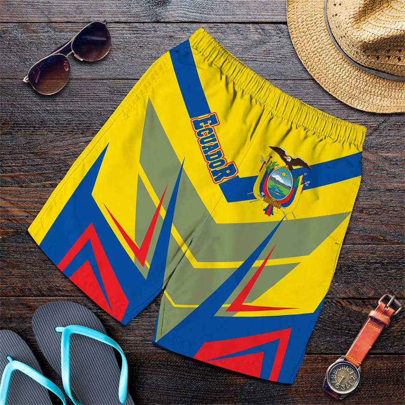 Ecuador Flag Map 3D Print Short Pants For Men Clothes Casual Hawaii Beach Shorts Ecuadorian National Emblem Trunks Male Trousers