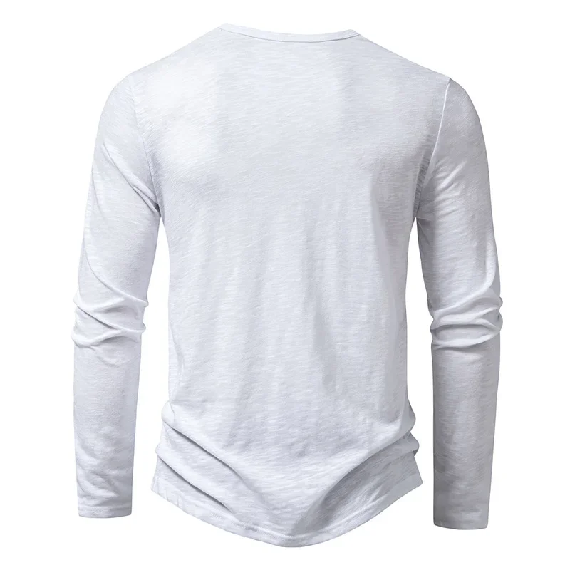 Herbst Neue männer Baumwolle Taste Langarm Henley Neck T-Shirt Casual Einfarbig Atmungsaktive Vielseitige Mode Dünne T-Shirts – Detail 4
