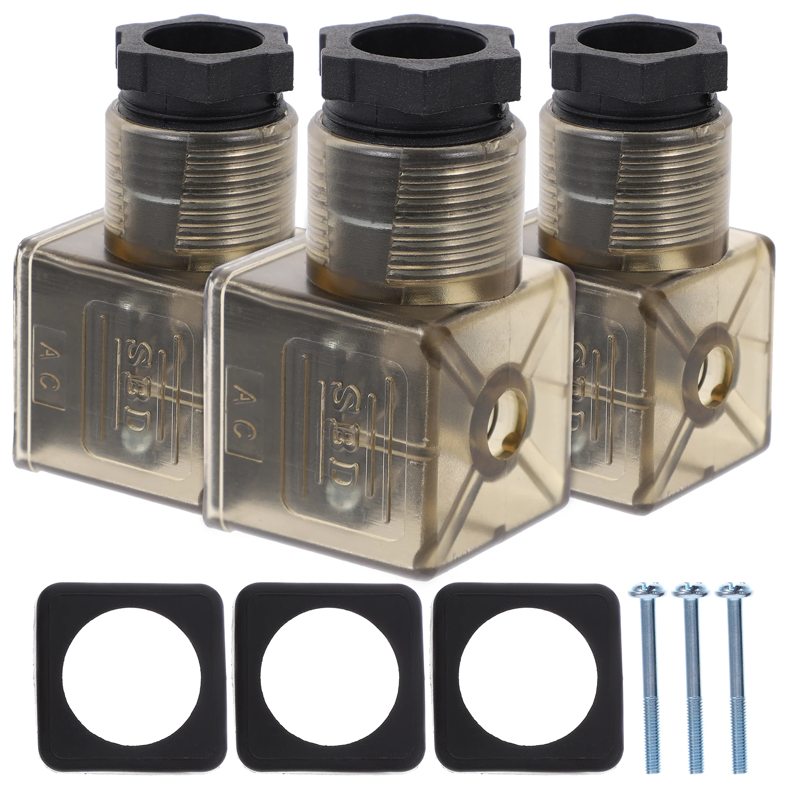 

3pcs Brown Lighted Junction Box 1.6SBD DIN43650A Solenoid Connector 3Pin AC60 240V TeaColor LED Indicator Hydraulic Accessories