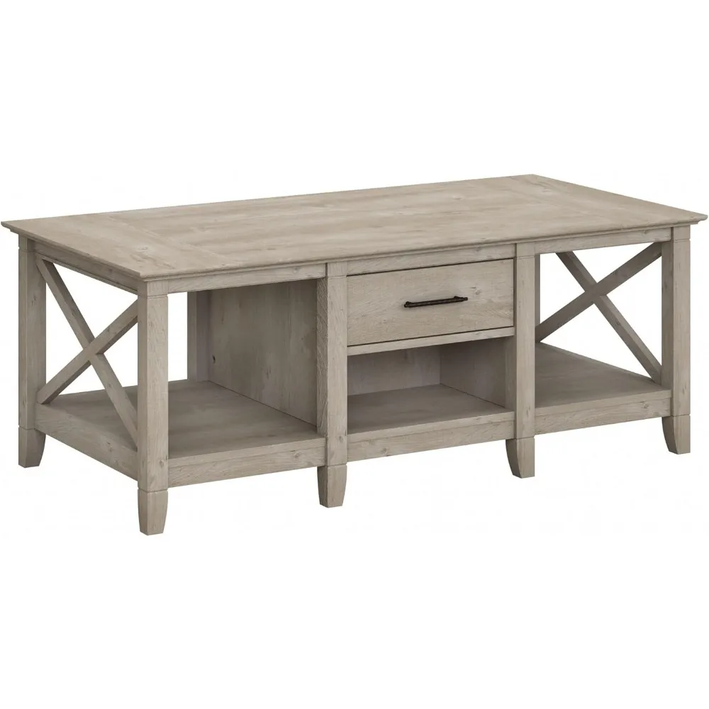 Bush Furniture Key West salontafel met opbergruimte in gewassen grijs
