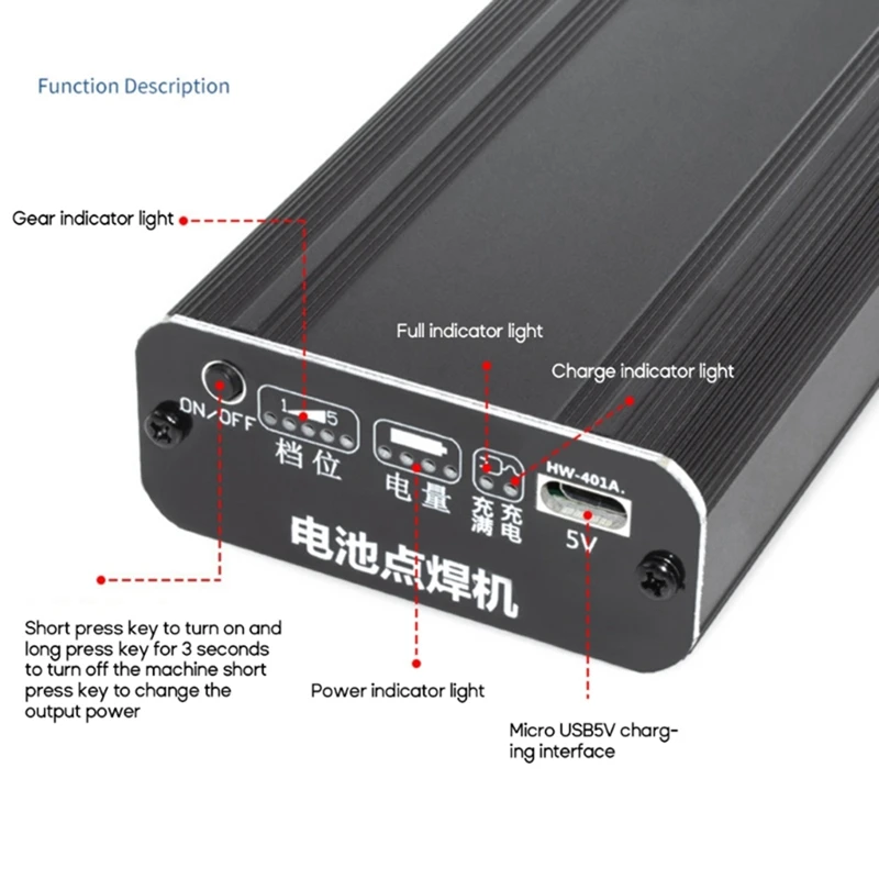 1 Piece Handheld Spot Welder Black Aluminum Alloy Micro-USB 5V 18650/21700 Lipo-Batteries Nickel Sheets Welding