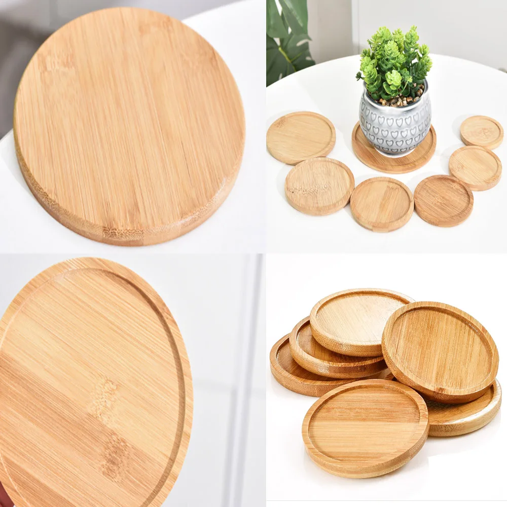 Tray Bamboo Wood Flower Pots Anti-Fade Round Square Creative Planters Holder Home Decor Mini Stand Favor Succulent Garden Supply