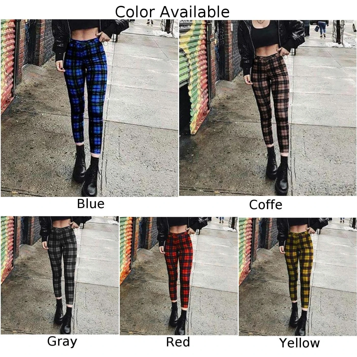 Elastische Damenhose, hohe Taille, Jeggings, Leggings, Bleistifthose, karierter Druck, dünne Hose, schmale Passform, Stretch, dehnbare Hose, lässig