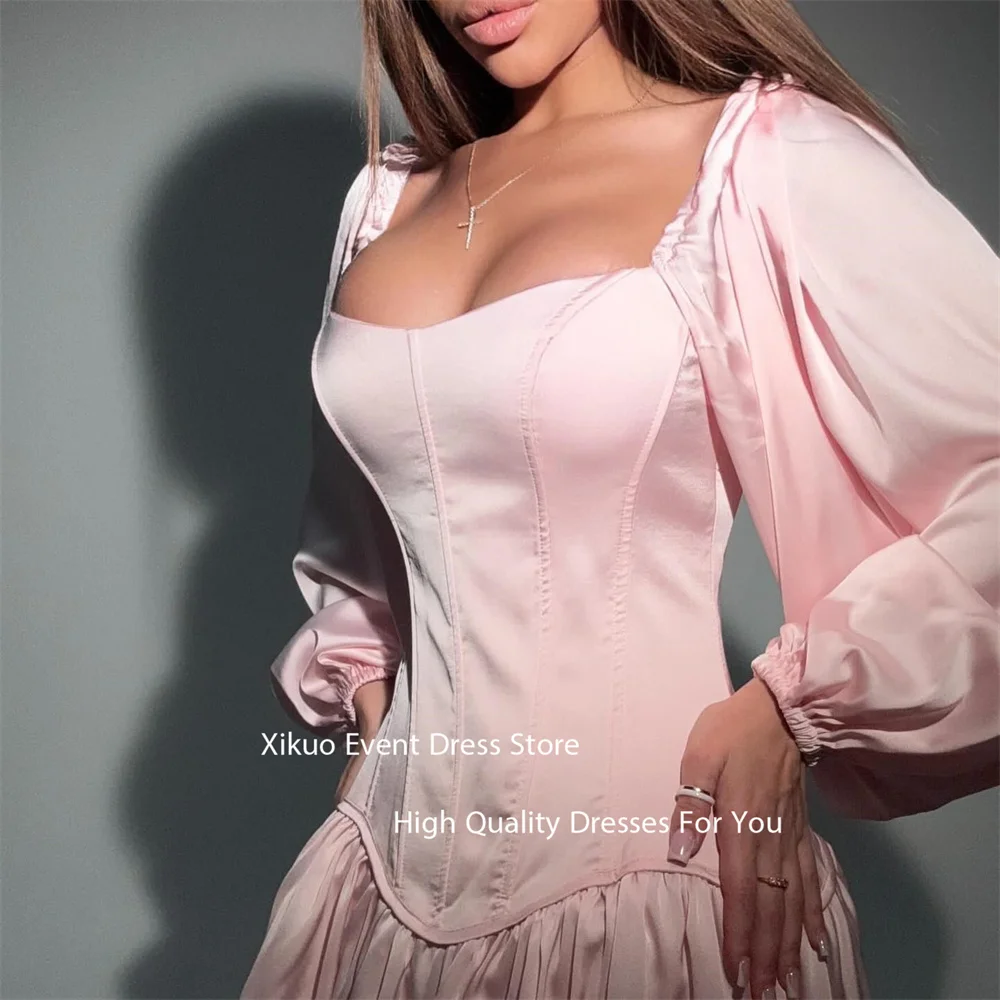 Xikuo атласные платья для выпускного вечера с пышными рукавами и квадратным вырезом на заказ, модные коктейльные платья выше колена по индивидуальному заказу