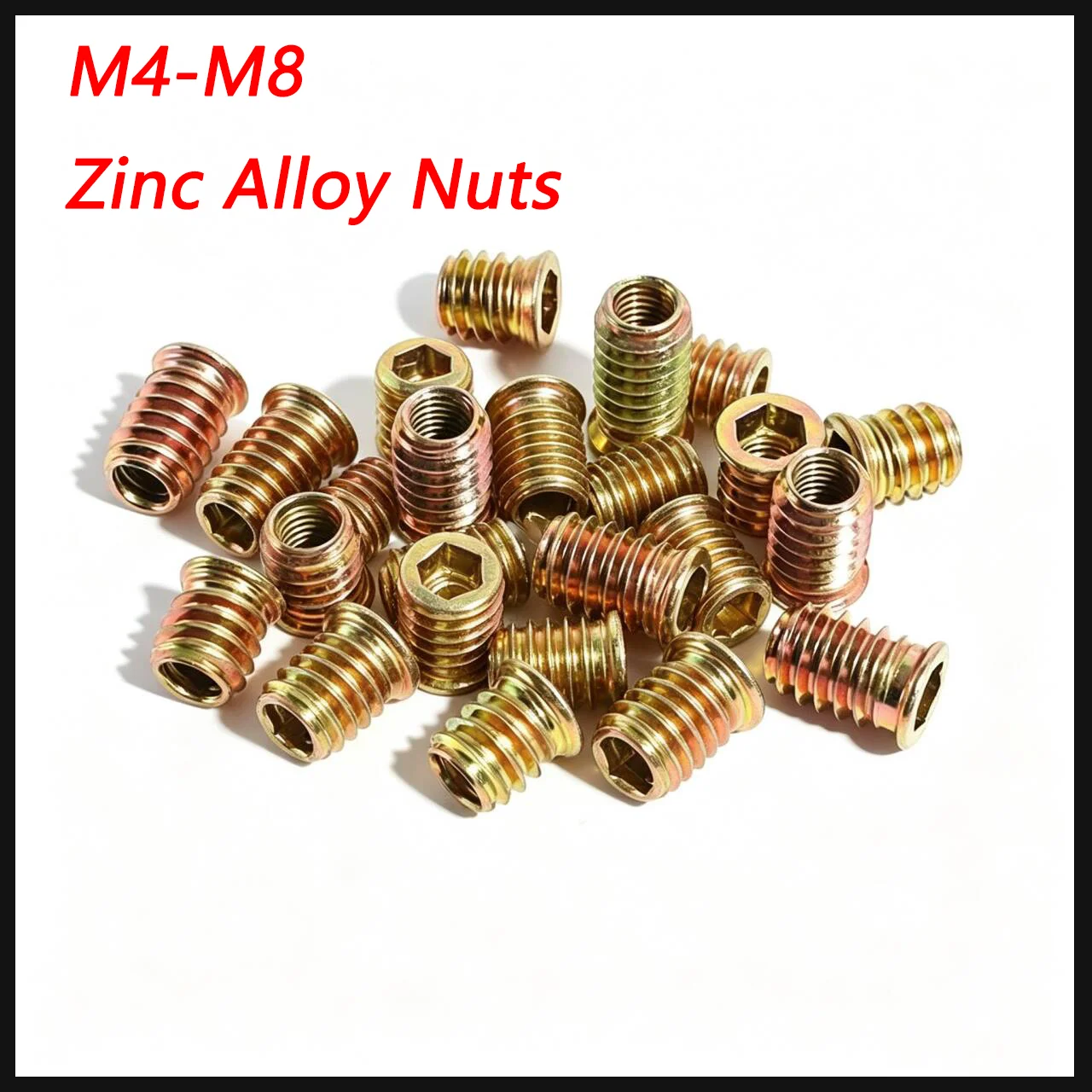 10/50pcs Carbon Steel Countersunk Hex Socket Drive Threaded Insert Nuts Fastener Connector for Wood Furniture M6 M8