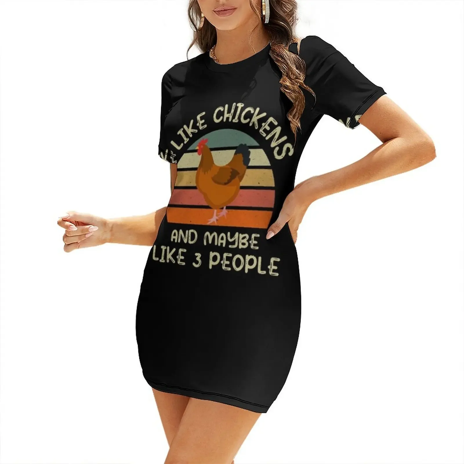 

I Like Chickens and Maybe Like 3 People,Funny Chicken Farm Retro Women Men Short-Sleeved Dress dresses for womens Dress