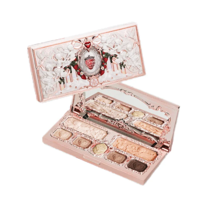 Flower Knows Strawberry Cupid Collection Make-up Palette 14g Pink Blush Highlighter Flower Know Glitter Eyeshadow Palette