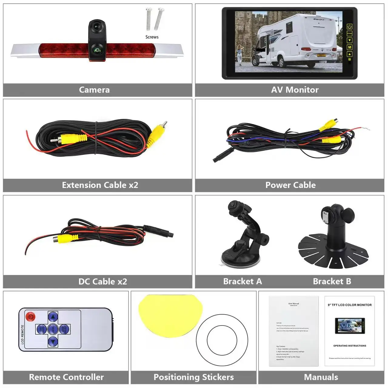 

Thin flat frame car high brake light camera 4089 chip standard ruler switch car camera optional 7-inch monitor