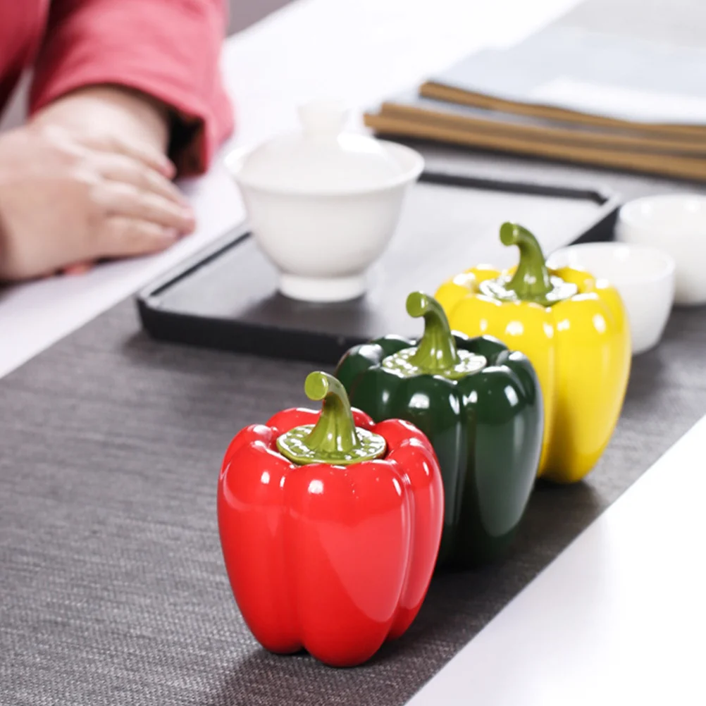 

Tea Storage Can Ceramics Pepper Design Sealing Storage Jar for Candy Snacks Home Sealing Container Ceramics Snacks Can