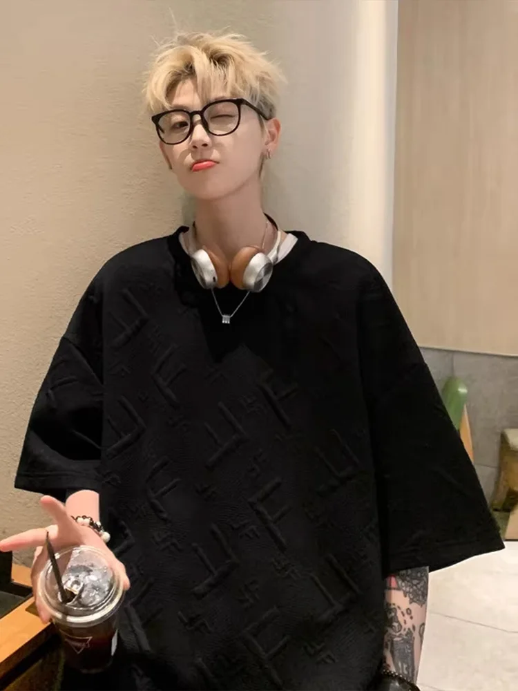 

Мужская летняя тонкая свободная футболка с яркой вышивкой, дышащая, повседневная, в уличном стиле, модная