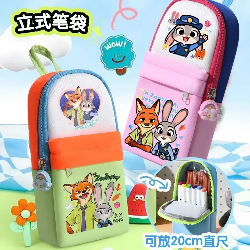 

Многослойный вертикальный пенал Zootopia 2, большой вместительный пенал с милым рисунком Джуди Хоппс и Ника, сумка для ручек для учащихся начальной школы
