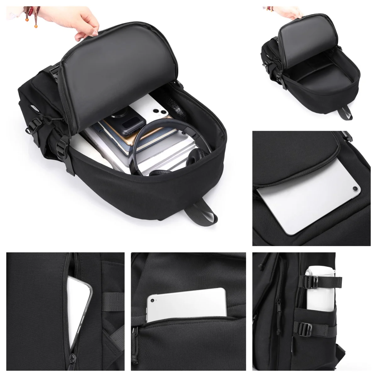 حقيبة ظهر كاجوال للجنسين من القماش الصديق للبيئة، سعة كبيرة، حقيبة ظهر أكسفورد متينة وخفيفة الوزن للطلاب #4