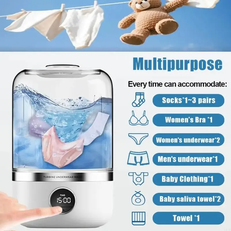 U1JE 여행 와셔 충전식 4000mAh 배터리 와셔 속옷 청정기 캠핑 아파트 공간 절약