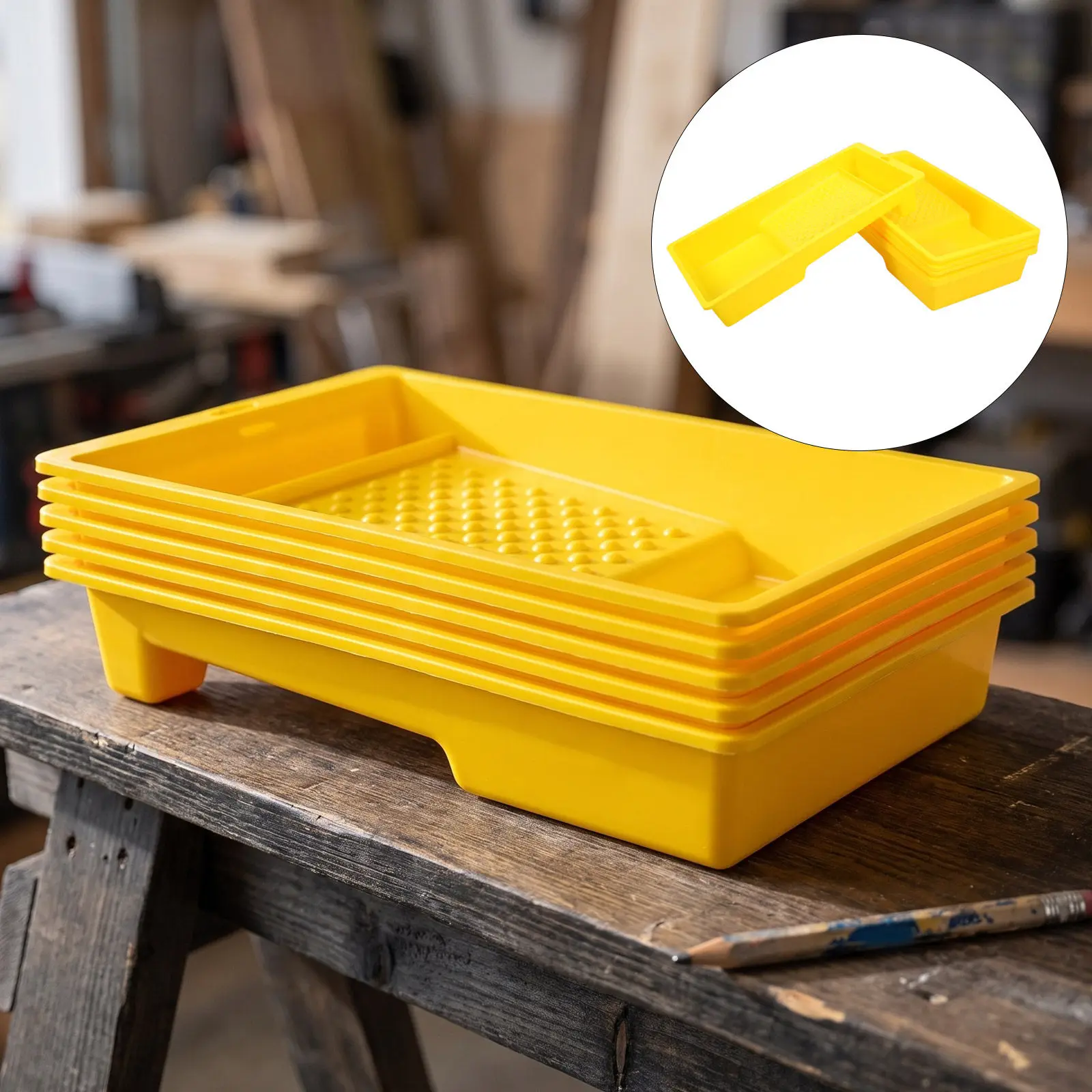 6Pcs Yellow Small Plastic Paint Tray for Rollers Painting Pan Textured Grid Efficient Painting Tool for Home Walls