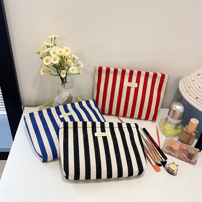 Frauen Kosmetik Taschen Neue Gestreifte Koreanische Einfache Vielseitige Kompakte Geldbörsen Lippenstift Kopfhörer Multifunktionale Lagerung Taschen
